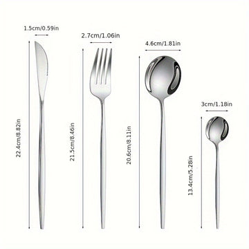 Juego de Vajilla Portuguesa Fina de Acero Inoxidable de 16 Piezas, Set de 4 Piezas: Cuchillo para Bistec, Tenedor, Cuchara, Cuchillo, Tenedor, Cuchara para Hotel y Restaurante