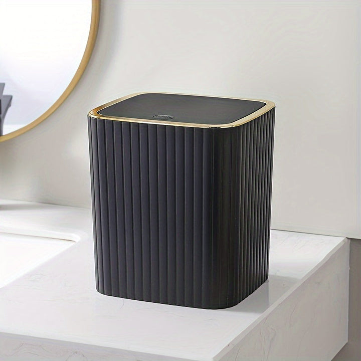 Juego de accesorios de baño de 6 piezas negro con soporte de cepillo de dientes, dispensador de jabón, bote de basura, cepillo de inodoro y soporte, plato de jabón - Plástico duradero, reutilizable, montaje en suelo