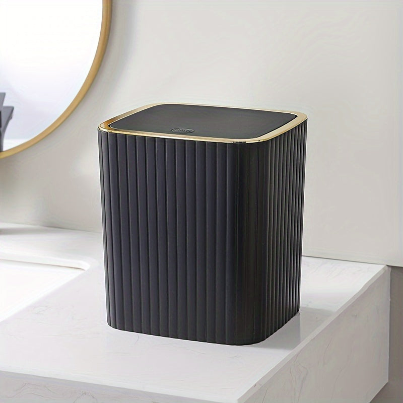 Juego de accesorios de baño de 6 piezas negro con soporte de cepillo de dientes, dispensador de jabón, bote de basura, cepillo de inodoro y soporte, plato de jabón - Plástico duradero, reutilizable, montaje en suelo
