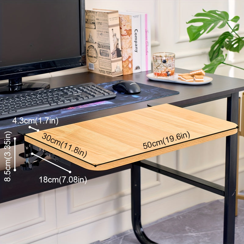 Tablero Plegable de Madera para Escritorio con Soporte Extensible + Base, 1.8 cm de Grosor sin Taladrar para Teclado (2 Bases + 1 Tablero), Estable y Seguro Sin Dañar la Mesa, Organizador de Escritorio y Cajones para Hogar, 40 cm / 50 cm
