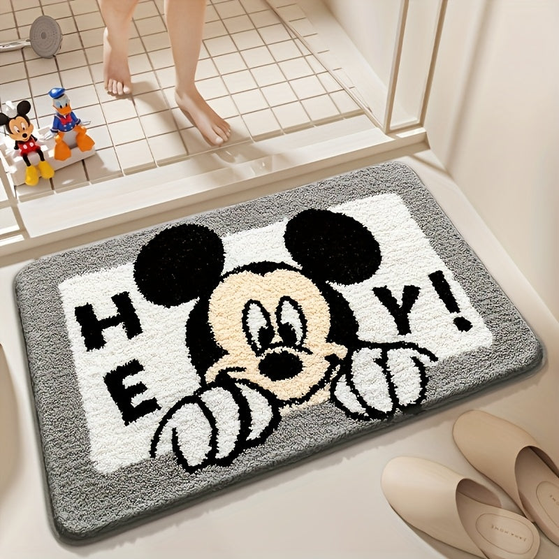 Tapete de Bienvenida de Disney Mickey Mouse - Absorbente, Secado Rápido, Antideslizante Lavable para Interiores con Fibra Súper Fina, Diseño Gris y Blanco para Decoración del Hogar | Diseño Divertido | Poliéster Tejido a Máquina, Tapete de Área Lavable,