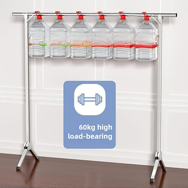 Perchero de Acero Inoxidable Independiente - Colgador Plegable con Altura Ajustable y Ruedas Bloqueables, Estante Resistente para Lavandería en Interiores y Balcón, Secado de Ropa