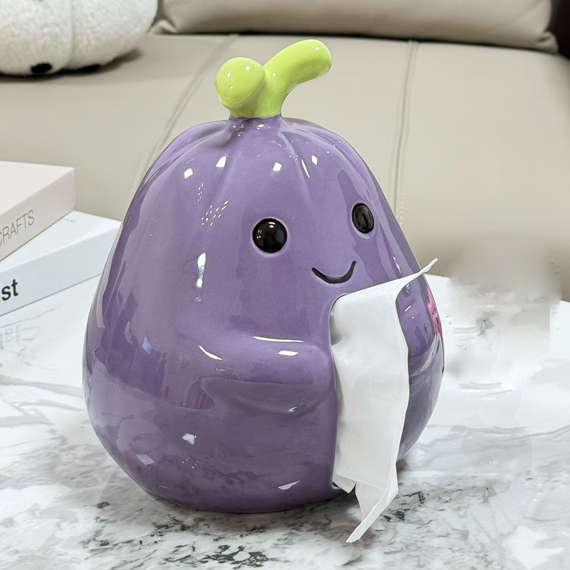 Tesoro de los Tiempos Caja de Toallas de Papel de Berenjena Linda y Popular Caja de Toallas de Papel Creativa de Dibujos Animados Decoración de Escritorio para el Salón de Casa Adorno de Caja de Papel de Servilleta de Porcelana