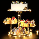 Soporte para pasteles redondo de acrílico con luces LED de 4 niveles, ideal para cumpleaños, bodas, graduaciones y baby showers, exhibidor seguro para alimentos de postres y pasteles, diseño temático para fiestas, exhibición de eventos | Soporte para pas