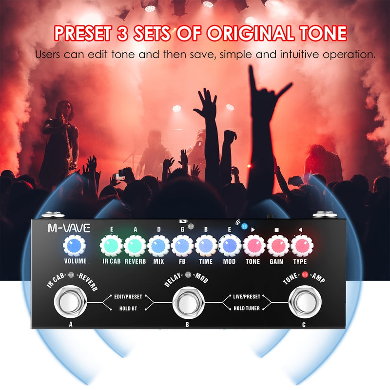 Pedal de guitarra de efectos múltiples DaierTek con 9 simulaciones de cabina clásica, construcción de metal, interfaz de audio USB, preajustes de tono editables, diseño portátil y compacto - Negro