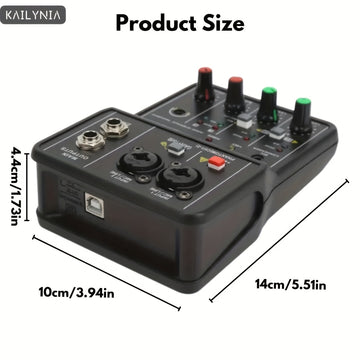 KAILYNIA Interfaz de Audio Profesional Portátil de 2 Canales con Tarjeta de Sonido y Mezclador Mini USB para Guitarra, Estudio de Grabación y Canto - , Compatible con Portátiles, Multifuncional con Control de Ganancia y Modos de Salida, Configuración de