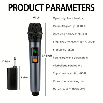 Sistema de Micrófono Dinámico sin varillas Recargable Doble con Botón de Eco/Silencio para Karaoke en Casa y Reuniones