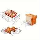 Accesorios para freidora de aire de acero inoxidable de 3 piezas: Parrilla multifuncional de doble capa de 7 pulgadas, 4 brochetas, rejilla para pan y rejilla para vapor - Herramientas esenciales de cocina