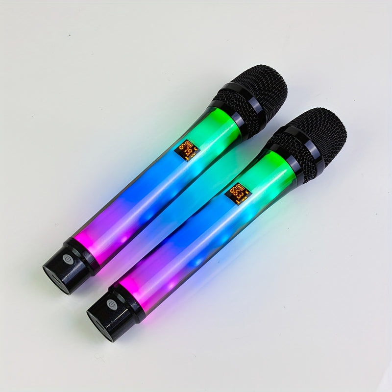 Microfono sin varillas Cambia de Color con 2.4G Anti-Interferencia, Doble Micrófonos y Luz Dinámica RGB para Karaoke y Transmisiones en Vivo, Batería de 2 Horas, Kit Ligero de Plástico