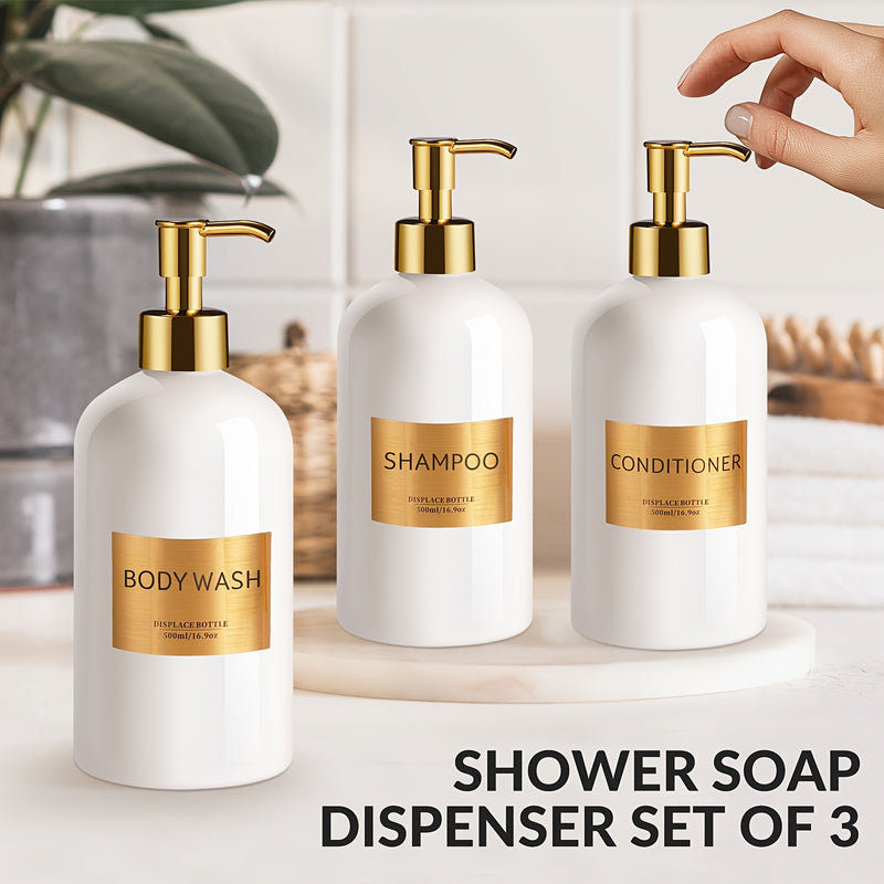 Juego de 3 dispensadores recargables para champú y acondicionador GAONLY, botellas con bomba plástica de 16.9 oz, independientes, sin necesidad de electricidad, accesorio ideal para baño y regalo de Navidad