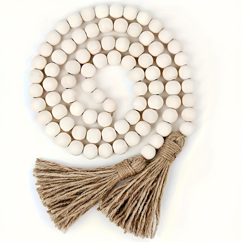 Corona de Estilo Nórdico con Cuentas de Madera y Borlas - Perfecta para el Día de San Valentín, Decoración de Salón y Dormitorio, No Necesita Energía, Flores, Cuerda de Cáñamo, Accesorios para Colgar, Regalos para el Día de la Madre