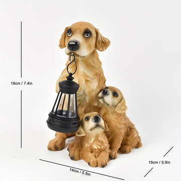 1pc Estatua de Luz Solar Exterior de Tres Pelo Dorado en Resina, Adorno para Patio y Jardín, Luz Ambiental Creativa para Balcón o Villa, Escultura Animal Decorativa, Regalo Ideal para Amigos o Día de la Madre