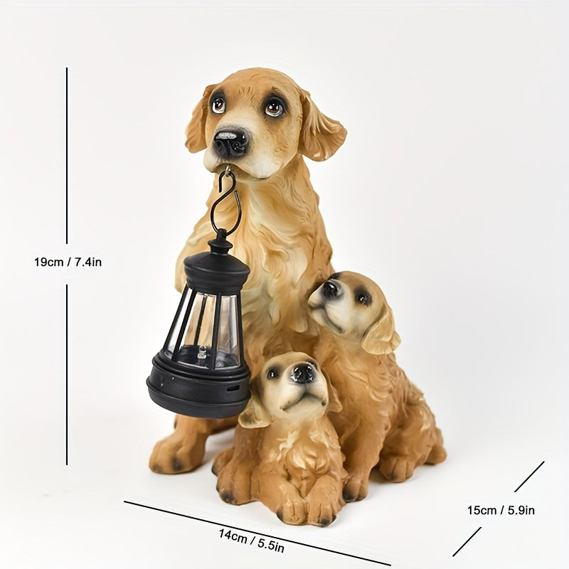 1pc Estatua de Luz Solar Exterior de Tres Pelo Dorado en Resina, Adorno para Patio y Jardín, Luz Ambiental Creativa para Balcón o Villa, Escultura Animal Decorativa, Regalo Ideal para Amigos o Día de la Madre