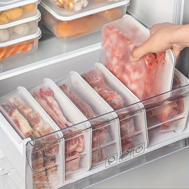 5 piezas de recipientes plásticos para refrigerador sin BPA, 1200 ml/42 oz, con tapa, apilables y reutilizables, organizadores de alimentos para carne, verduras, frutas, ideal para cocina, escuela y uso al aire libre, organizador de alimentos