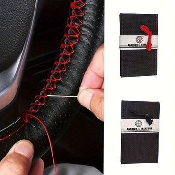 Funda para volante de imitación cuero premium con malla transpirable, costura a mano, ajuste perfecto y duradero, accesorio para interior de auto, negro con costuras rojas para mejor agarre, cubierta para volante, accesorio para vehículo, diseño elegante