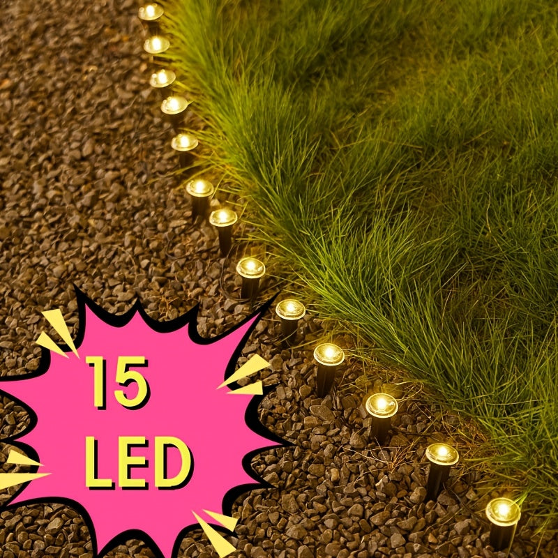 1 unidad, 15 luces, lámpara solar LED para césped, luz guía exterior, luz decorativa de jardín para caminos, ideal para jardines, camping, fiestas, decoración de bodas, cumpleaños y Navidad, crea ambiente en patios y exteriores