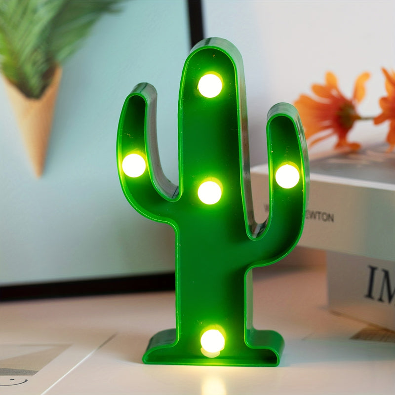 [1pc Mini Cactus LED Luz Nocturna] 1pc Mini Cactus LED Luz Nocturna de Estilo Tropical, Lámpara Decorativa de Mesa de Plástico con Acabado Antiguo, Ahorro de Energía, Funciona con Pilas (Pilas no Incluidas), para Sala de Estar, Regalo de Fiesta