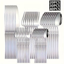 Set de cubiertos de acero inoxidable - 20/30/40 piezas de cubiertos elegantes con mango delgado, vajilla premium para 4/6/8 personas, incluye cuchillos, tenedores, cucharas, cubiertos de postre, ideal para el hogar, la cocina, el restaurante, las fiestas