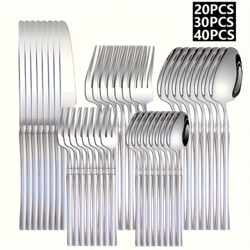 Set de cubiertos de acero inoxidable - 20/30/40 piezas de cubiertos elegantes con mango delgado, vajilla premium para 4/6/8 personas, incluye cuchillos, tenedores, cucharas, cubiertos de postre, ideal para el hogar, la cocina, el restaurante, las fiestas