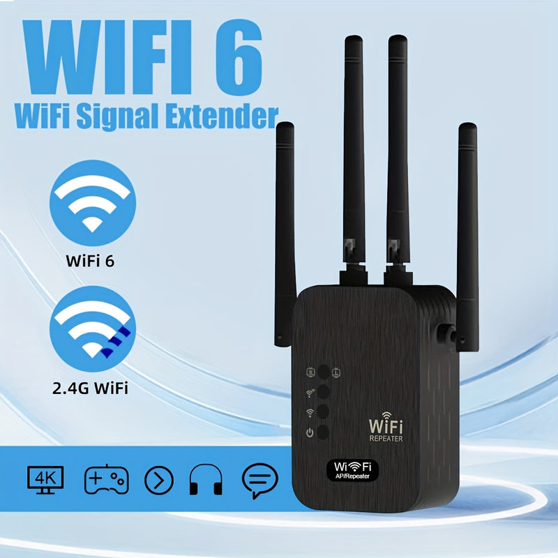 Amplificador WiFi 2024 Nuevo, Señal 6x Más Fuerte, Cobertura de 2.4GHz hasta 8500 Pies Cuadrados, Compatible con 35 Dispositivos, Cobertura Completa 360° con 4 Antenas, Configuración Rápida y Puerto Ethernet Incluido