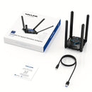 Adaptador USB WiFi 6 WAVLINK AX5400 para PC de escritorio, Adaptador inalámbrico USB WAVLINK con Tri-Banda 6GHz/2402mbps, 5GHz/2402mbps, 2.4GHz/571mbps, 4x5 antenas dBi, OFMASU, WPA3, Dongle WiFi USB para Windows 11/10 SOLO WN695X2