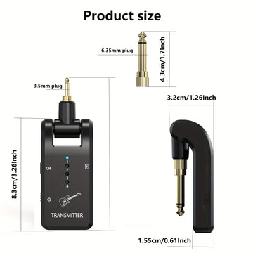 Sistema sin varillas para Guitarra de 8 Canales, Interfaz 3.5mm/6.35mm Compatible con Guitarras y Bajos Electrónicos - Transmisor y Receptor
