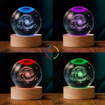 3D para la galaxia, bola de cristal, luz nocturna - Diseño de luna y planetas con tema espacial, alimentado por USB, luz ambiental de vidrio pulido para decoración de dormitorio y sala de estar, regalo perfecto para entusiastas de la ciencia ficción, dec