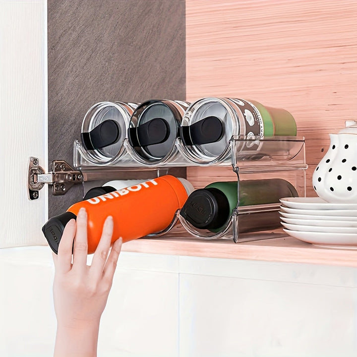 Organizador de Botellas y Vinos Apilables Transparente en Paquetes de 2/3/4 - Almacenamiento Duradero y Ahorrador de Espacio para Armarios de Cocina, Estantes, Encimeras - Sostiene Múltiples Botellas, Vasos, Tarros (Montaje Fácil)