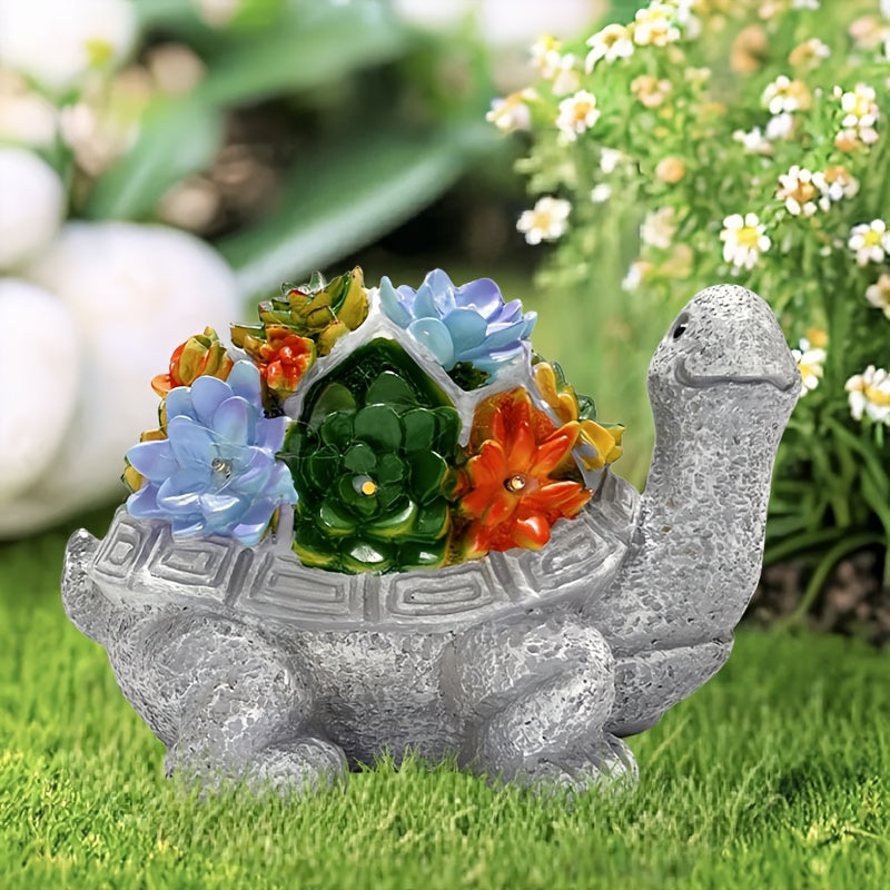 Linterna solar, estatua de tortuga con flores suculentas para exteriores, artesanías de resina, adecuada para patio, jardín, césped, escalones, regalo del Día de la Madre, Halloween, Navidad