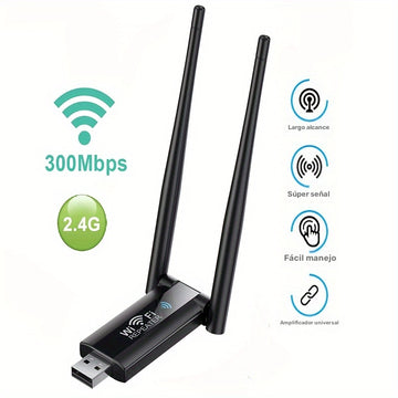 Repetidor WiFi USB de alta potencia - Extensor inalámbrico de largo alcance con velocidad de 300 Mbps, amplificador de señal súper potente, fácil instalación para enrutamiento en el hogar, amplificador de señal inalámbrica | Configuración de antena dual