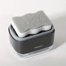 Dispensador de Jabón Easy-Press con Esponja para Limpieza de Cocina y Baño – Dispensador de Bomba de Plástico Blanco con Esponjas de Fregado Verdes, No Requiere Pilas, Dispensador de Jabón para Baño