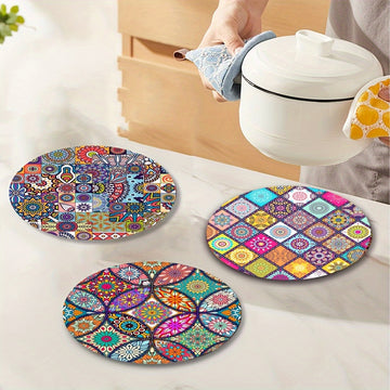 Juego de 4 Manteles Individuales de Madera con Mandala - Duraderos, Resistentes al Calor, Antideslizantes y Fáciles de Limpiar - Perfectos para el Hogar, la Oficina, Fiestas y Festivales