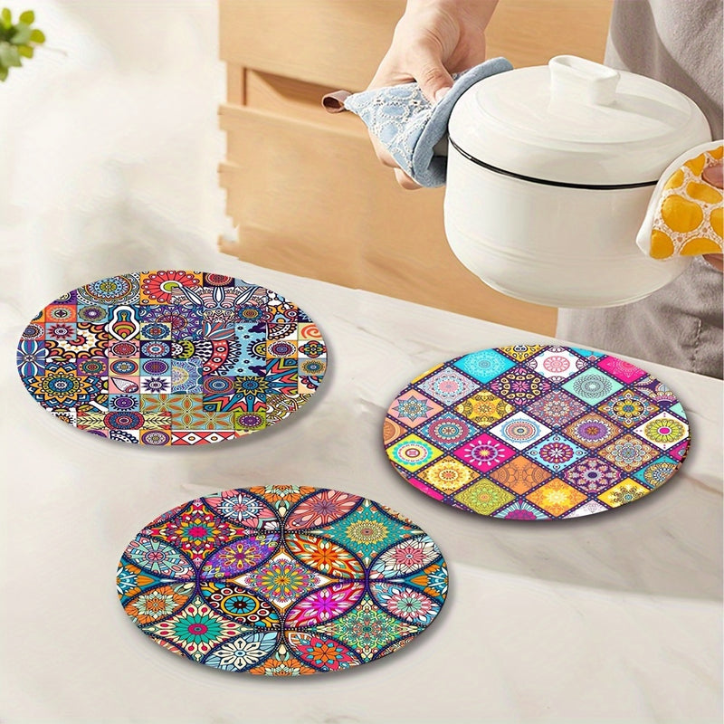 Juego de 4 Manteles Individuales de Madera con Mandala - Duraderos, Resistentes al Calor, Antideslizantes y Fáciles de Limpiar - Perfectos para el Hogar, la Oficina, Fiestas y Festivales