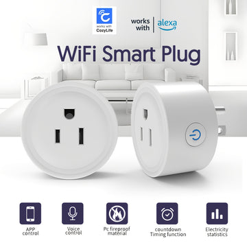WGHUIS Enchufe Inteligente, Toma WiFi para Hogar Compatible con Alexa y Google Home, Control Remoto y Función de Temporizador, Solo 2.4GHz, App Cozylife