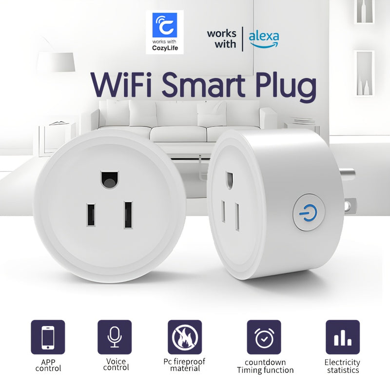 WGHUIS Enchufe Inteligente, Toma WiFi para Hogar Compatible con Alexa y Google Home, Control Remoto y Función de Temporizador, Solo 2.4GHz, App Cozylife