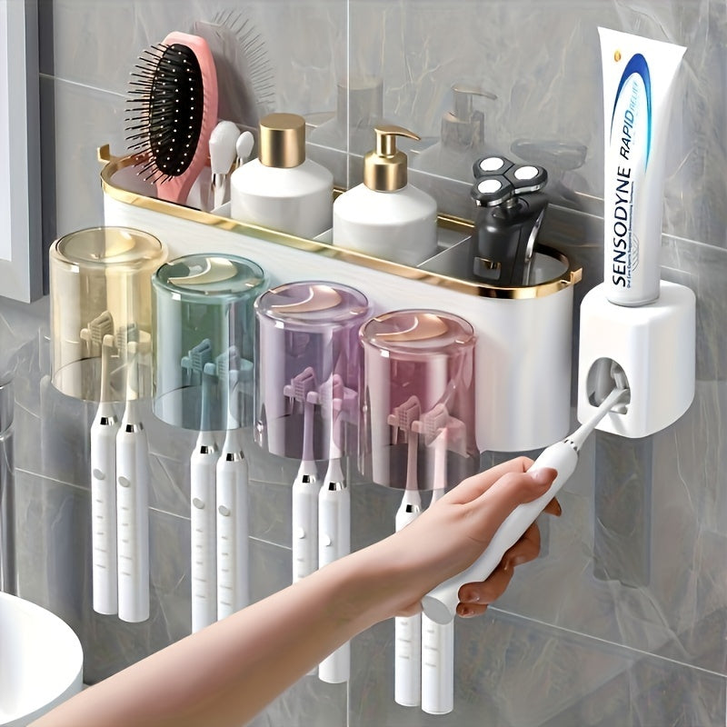 Portacepillos de dientes con soporte para cepillos, organizador de baño montado en la pared para ahorrar espacio en el almacenamiento de cepillos de dientes y pasta de dientes.