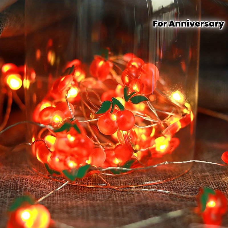 Luces LED en forma de cereza, que funcionan con pilas, 20 luces, 200,0 cm, temática de fantasía, blancas, sin pilas incluidas para bodas, San Valentín, Año Nuevo, Acción de Gracias, decoración de aniversario.