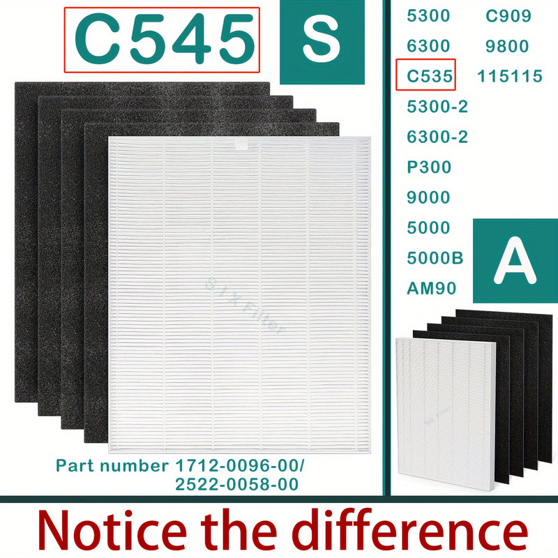 5pcs// C545 H13 Filtro de Repuesto True HEPA S Compatible con el Purificador de Aire Winix C545, Reemplaza el Filtro Winix S// Filtro de Repuesto 115115 A para Winix PlasmaWave 5300, 6300, C535, 5300-2, 6300-2, P300, AM90, 9000, 5000, 5000B, C909 9800 Pu