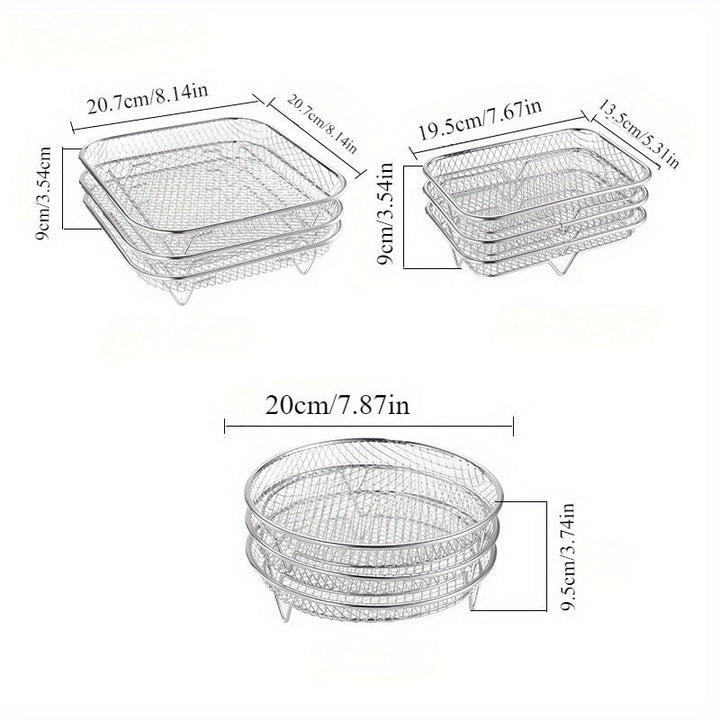 Conjunto de 1 pieza/3 piezas de Accesorios para Freidora de Aire de Acero Inoxidable para Camping al Aire Libre, Rejilla Multifuncional para Microondas, Parrilla Rectangular Duradera Antiadherente, Apilable, Adecuada para Hornear y Asar, Compatible con l