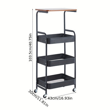 Carrito Rodante Versátil de 4 Niveles con Mesa Extraíble - Organizador de Almacenamiento de Metal para Sala de Estar, Cocina, Baño, Oficina, Dormitorio, Ganchos Utilitarios