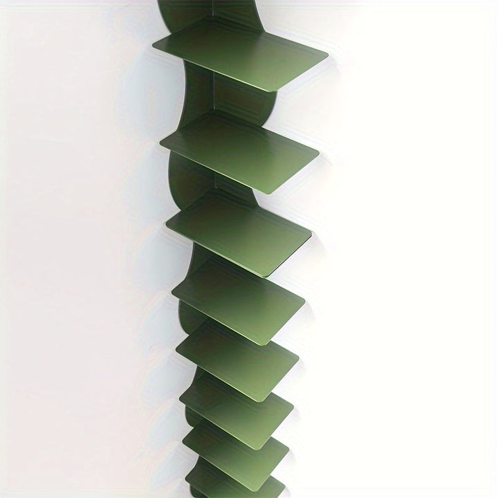 Estantería de Esquina Metálica Inspirada en la Hierba Marina Verde de 7 Niveles - Montada en la Pared, Acabado Pintado, Ideal para Decoración de Hogar u Oficina