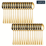 Juego de 32 cucharas elegantes de acero inoxidable dorado, 6,7" - Adecuado para lavavajillas, acabado espejo, cubertería plana para el hogar, cocina, restaurante - Ideal para postres y sopas