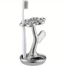 Portacepillos de dientes para baño, contenedor de almacenamiento cerámico en forma de flor, puede sostener 6 cepillos de dientes estándar (Plateado)
