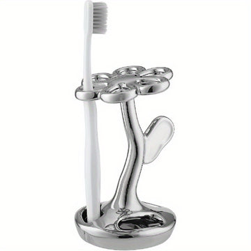 Portacepillos de dientes para baño, contenedor de almacenamiento cerámico en forma de flor, puede sostener 6 cepillos de dientes estándar (Plateado)