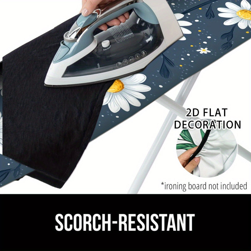Funda de tabla de planchar 2D plana, floral - Rejilla completa resistente al quemado, bordes elásticos, diseño lavable a máquina de alta resistencia con patrones de margarita y estrella, se ajusta a tablas estándar (tabla no incluida), tabla de planchar