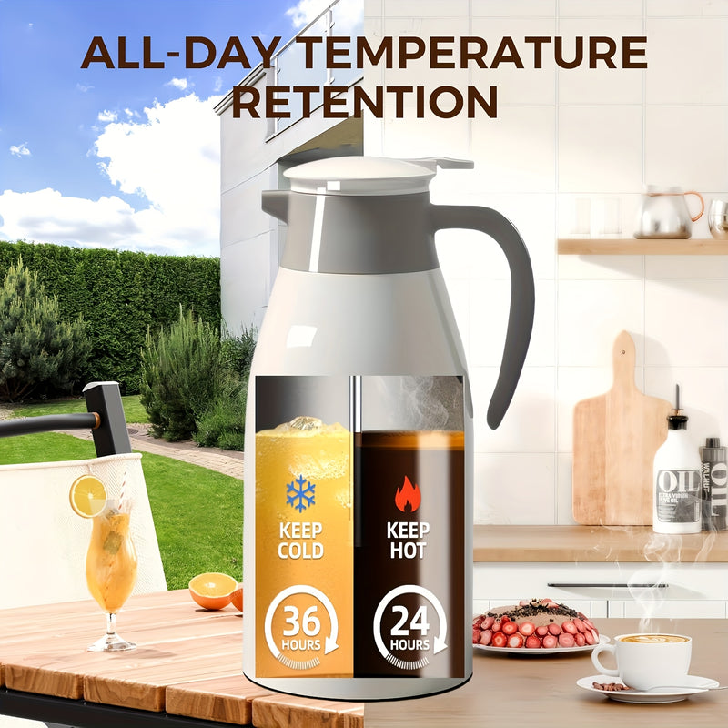 1pc Tetera de Doble Pared con Aislamiento al Vacío de 64oz/2000ml, Mantiene Caliente por 12 Horas y Fría por 24 Horas, Ideal para Autocaravanas, Camping, Picnics, Oficina y Hogar