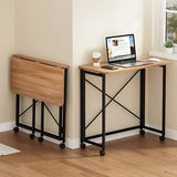 Mesa plegable portátil para el hogar y la oficina - Mesa de estudio para dormitorio, mesa de escritura para estudiantes con estante de almacenamiento y mesa de computadora de 6 ruedas | Adecuada para espacios pequeños, mesa de noche plegable | Marrón