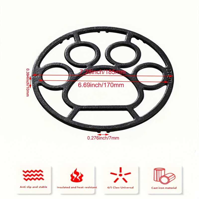 Soporte de olla de hierro fundido para gato con 7,44 pulgadas (18,49 cm), accesorio de soporte de olla para estufa de gas de hierro fundido, soporte de olla universal para cuatro a cinco garras