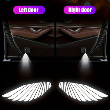 2 piezas de proyectores inalámbricos para puertas | Diseño Alas de Ángel en estilo fibra de carbono, bombillas para paneles de puerta con batería (baterías no incluidas) | Iluminación creativa para coche, regalo ideal para Pascua y Navidad | Accesorio el