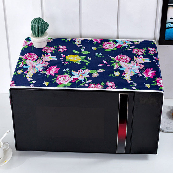 Fundas para Microondas con Estampado Floral y Bolsillos Dobles - Organizador de Cocina de 100.0 cm, Flores Azul Oscuro y Rojo/Rosas, Tela Duradera para Protección del Microondas y Almacenamiento de Utensilios, Bolsillos Laterales Prácticos